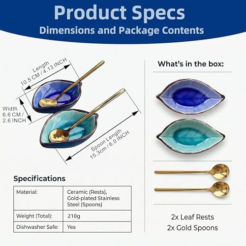 2-Pack Leaf Ice-Cracked Ceramic Coffee Spoon Rest & Tea Bag Holder