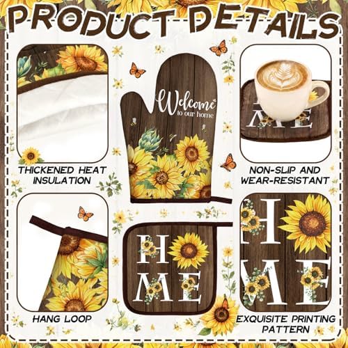 Fourluoo 10 Pcs Sunflower Kitchen Set Kitchen Towels and Rugs Mats