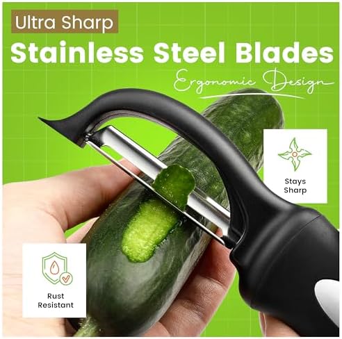 Spring Chef 3pcs Vegetable Peelers for Kitchen, Swivel, Y & Julienne