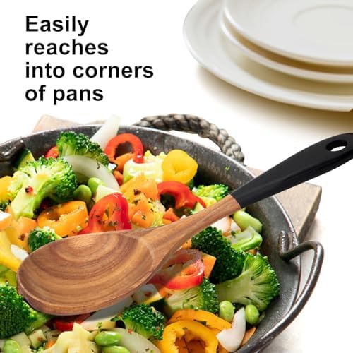 2 Large Wooden Spoons for Cooking Non Toxic Mixing Wood Serving Spoon