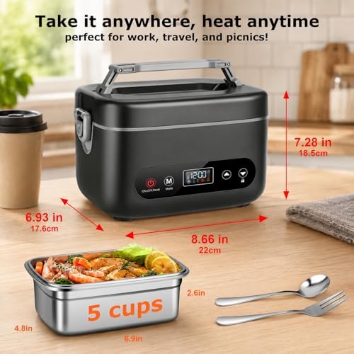 Heated Lunch Box for Adults, 1.2L (Dark Gray)