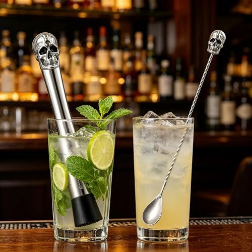 Homestia 4Pcs Muddler for Cocktail, Mixing Tools Set, Halloween Skull