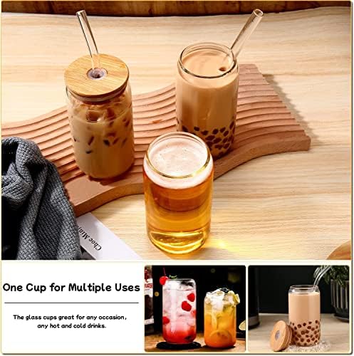 Iced Coffee Cups with Lids,Glass Cups with Lids and Straws,4 Coffee