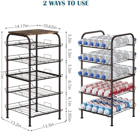 smusei Water Bottle Organizer 5 Tier Free Standing Water Bottle Holder