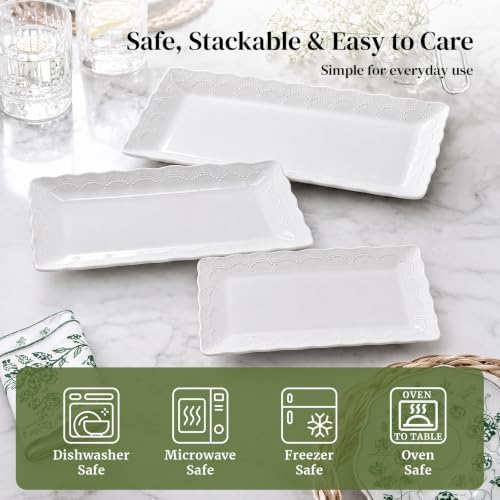 DOWAN Large Serving Platter Set - 16"/14"/12" Porcelain Serving Tray