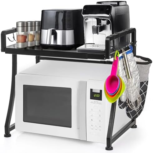 DEAYOU 2-Tier Extendable Microwave Oven Rack with 8 Hooks