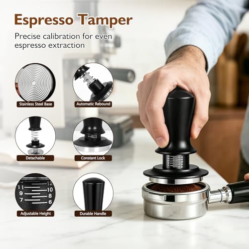 54mm Espresso Accessories Kit, 7Pcs Coffee Tamper Set with Wooden