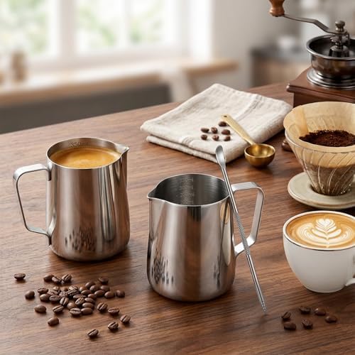 6 Pcs 12oz Milk Frothing Pitcher 304 Stainless Steel Steaming Pitchers