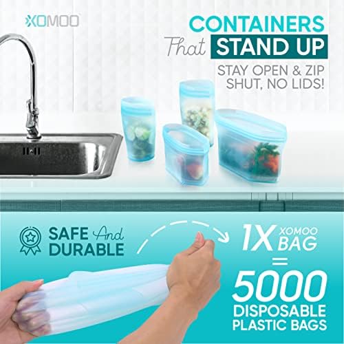 Reusable food container silicone bag, Full Set 6, 2 Cups, 2 Dishes
