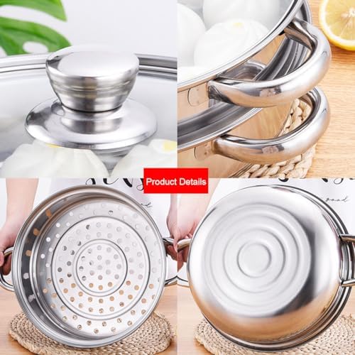 Steamer Pot for Cooking 4 Quart Steamer Pot 2-tier Multipurpose 18/8 Stainless Steel Steam Pot Cookware with Lid for Vegetable, Noodles, Pasta, Food