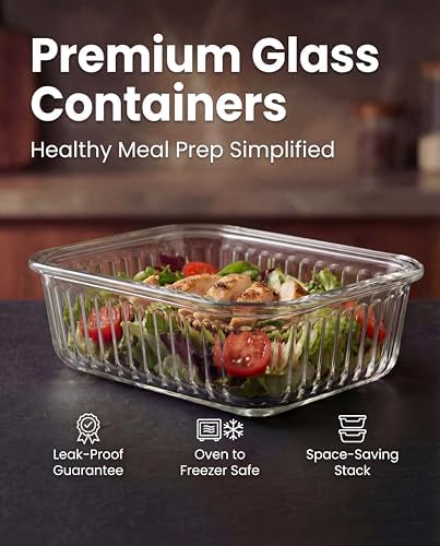 5-Packs 36 Oz Glass Meal Prep Containers with Lids