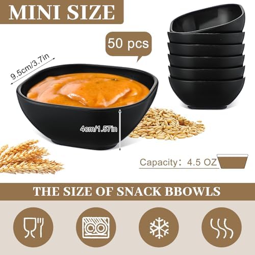 Gejoy 50 Pcs Dipping Sauce Bowls 4.5 oz Wheat Straw Small Dish, Black
