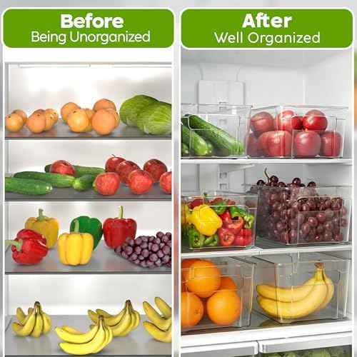 Utopia Home Plastic Stackable Storage Bins for Fridge, 8 Pack, Clear