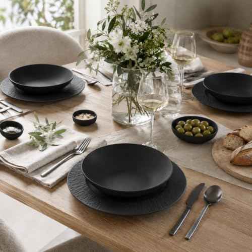 Villeroy & Boch Manufacture Rock 12 Piece Dinnerware Set, Matte Black