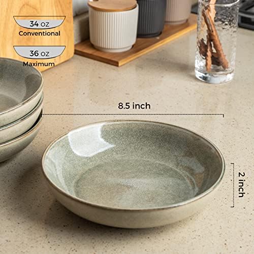 AmorArc 8.5’’ Ceramic Pasta Bowls Set of 4, 36oz Large Stoneware Bowls