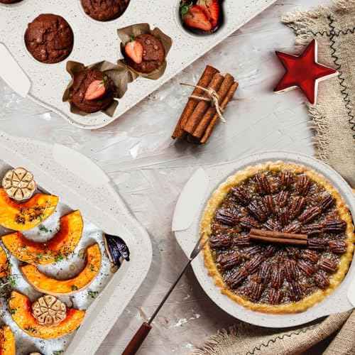 11-Piece Kitchen Nonstick Stackable Bakeware Set, Baking Pans Set, White