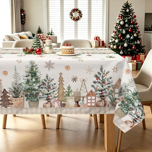 Christmas Pine Tree Plaid Bell Rectangle Table Cloth 60x84inch