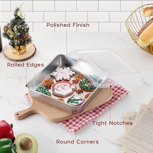 Onader 8x8 Inch Square Cake Baking Pan with Lid Set of 2