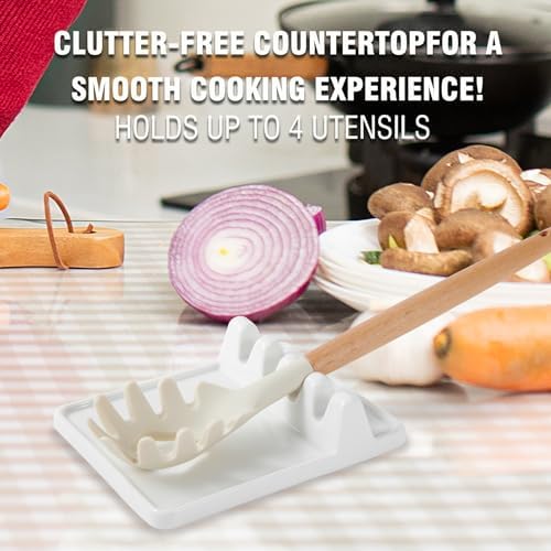Ceramic Spoon Rest & Kitchen Utensil Rest, Heat-Resistant Drip Pad for