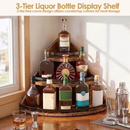 Nuovoware Liquor Bottle Display Corner Shelf, 3 Step Countertop Wine