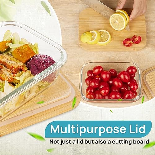 Vtopmart 4 Pack Glass Food Storage Containers with Bamboo Lids