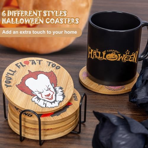 6Pcs Horror Movie Character Spooky Coasters Gift Set with Holder