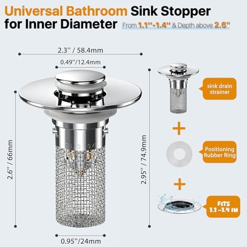 2PCS Bathroom Sink Stopper Hair Catcher, Pop Up Sink Drain Stopper
