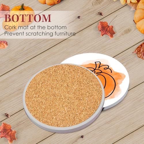 Britimes Coasters for Drinks, Set of 6, Ceramic Stone, Pumpkin Fall