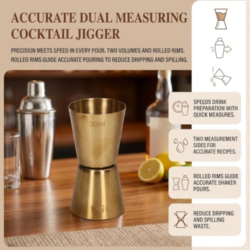 2Pcs Cocktail Jigger Stainless Steel Double Head 15/30ml Gold