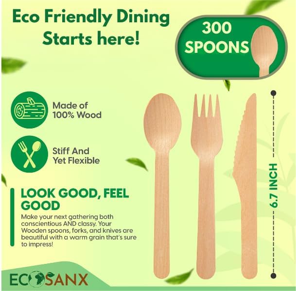 ECOSANX® 300 PCs Wooden spoons for eating, 6.5" Splinter Free small disposable - Image 2