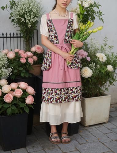 Pinknoke Vintage Floral Pinafore Aprons for Women with Pockets for