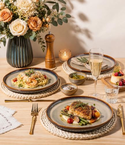theterra Ceramic Dinner Plates Set of 6, 10.25 Inch Dinnerware Plates
