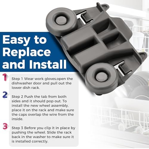 W10195417 Upgraded Dishwasher Wheels Lower Dish Rack Replaces