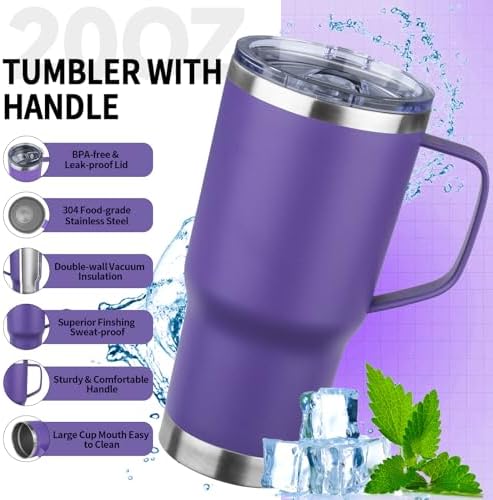 20oz Insulated Tumbler with Handle Stainless Steel Travel Coffee Mug
