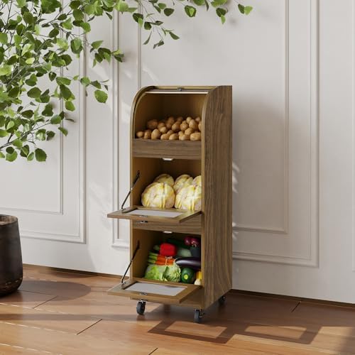 3-Tier Potato & Onion Storage Bin with Wheels,Ventilated Bread