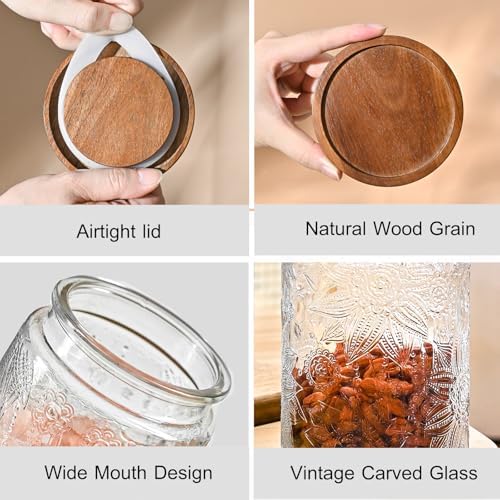 Glass Storage Containers With Lids, Glass Jars With Lids, 24oz, Set Of