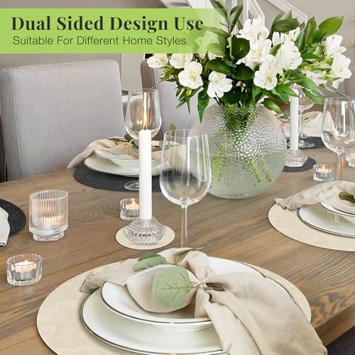 Fyvva Placemats Set of 4, 13" Round Reversible Faux Leather with