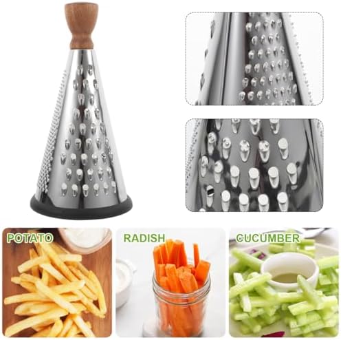 Cabilock Cone Cheese Grater with Wooden Handle, Manual Stainless Steel