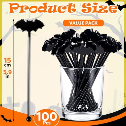 Silifine 100 Pcs Halloween Swizzle Sticks Plastic Bat Drink Stirrers