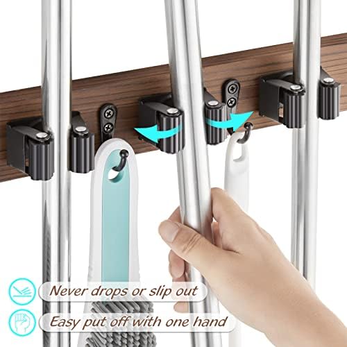 OUTNILI Mop and Broom Holder Wall Mount - Wood Broom Mop Hanger - Wall