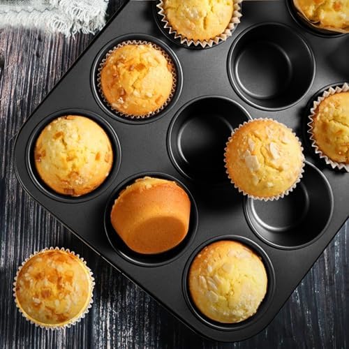 2 Packs Nonstick Round Muffin Baking Pan Tin, 12-Cup Muffin Tin