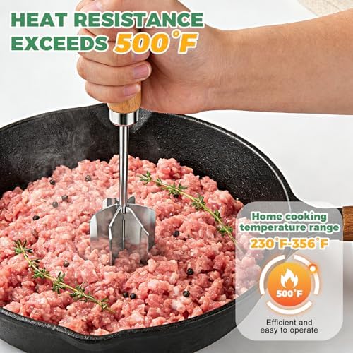 304 Stainless Steel Meat Chopper & Masher - Heavy Duty 6 Curve Blades