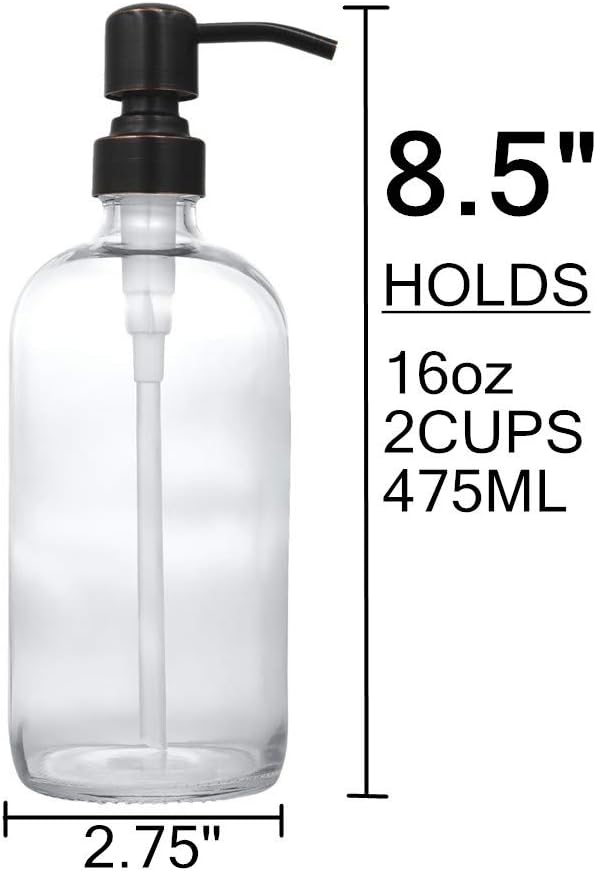 2 Pack Thick Clear Glass Boston Round Bottles /Oil Rubbed Bronze Stainless - Image 4