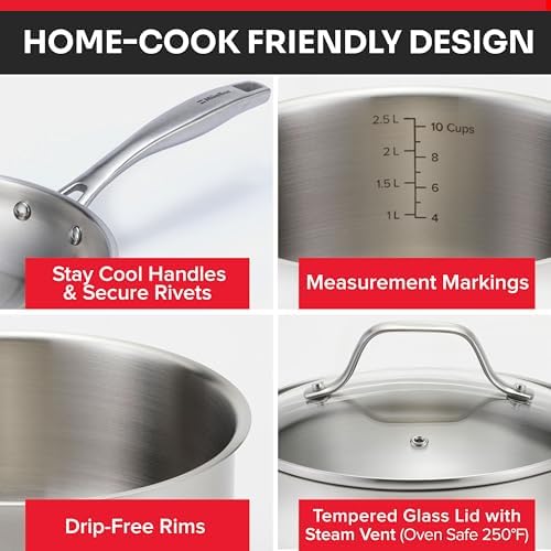 Mueller 17-Piece Stainless Steel Pots and Pans Set, Tri-Ply Ultra-Clad Pro