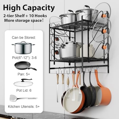 VyGrow 17 Inch Pot Rack Wall Mounted, 2 Tier Pots and Pans Organizer
