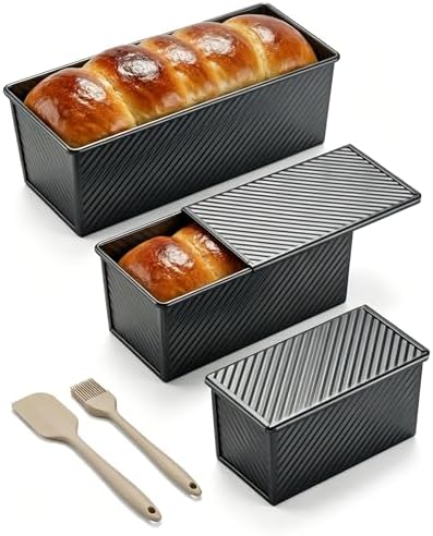 CARTMAN 3-Piece Pullman Loaf Pan with Lid, 2.2/1/0.8 LB Bread Pan