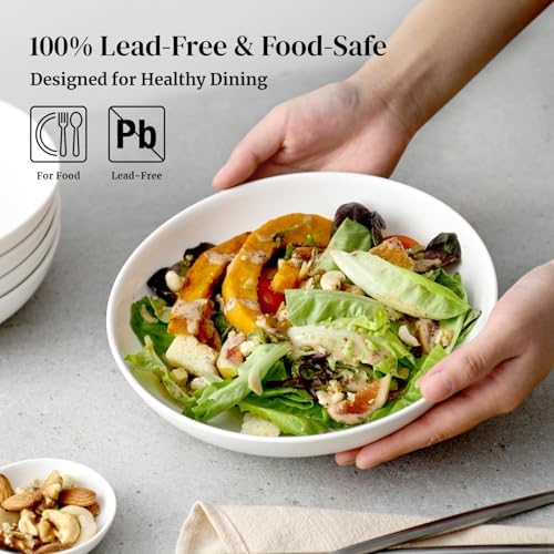 DOWAN 8.5" Pasta Bowls, 32oz Salad Bowls Set of 6, Natural White