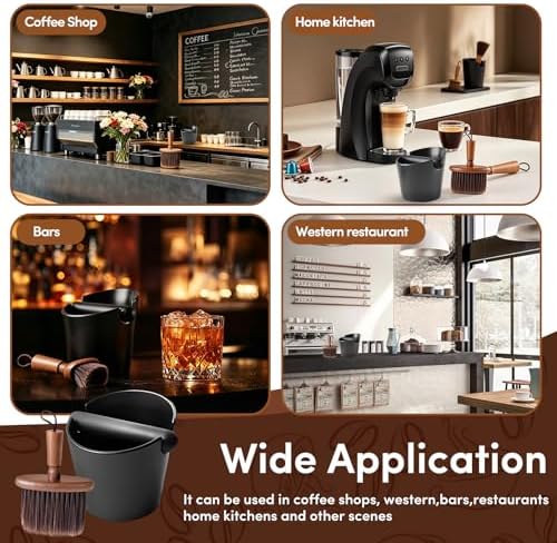 Knock Box with Wooden Coffee Brush, 5.5 Inch Espresso Grounds Bucket