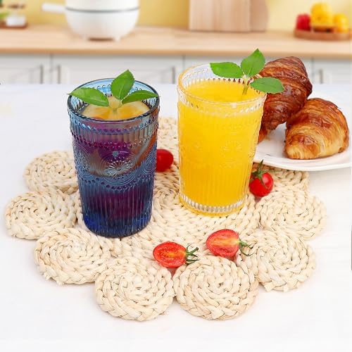 Loivttvv 6pcs Vintage Drinking Glasses Set, 12 oz Blue Highball