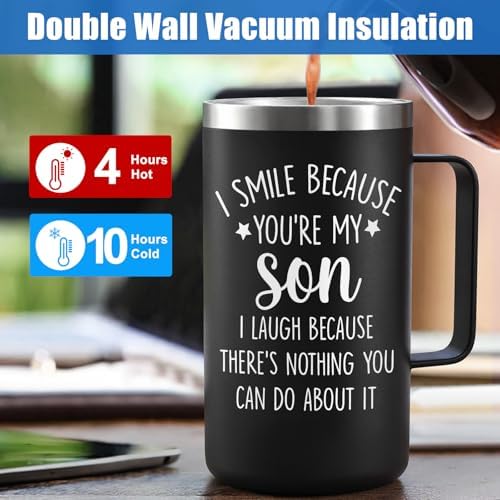 Lifecapido Son Gifts, 20oz Stainless Steel Insulated Coffee Mug, Black